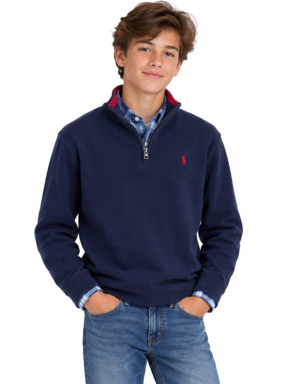 Polo Ralph Lauren Boys Estate Rib Cotton Quarter Zip Pullover Size L 14-16
